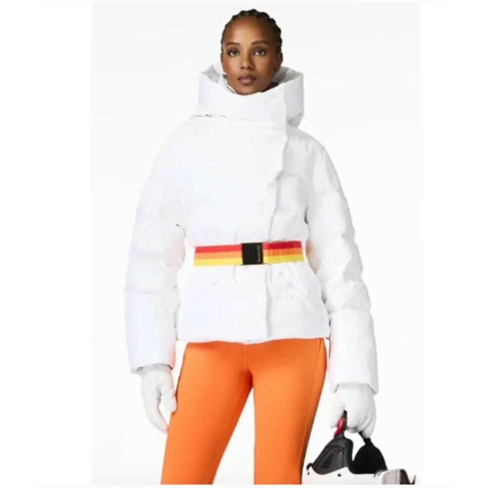 Goldbergh Bufera Quilted Ski Jacket White Hooded Down Puffer Coat Size 4 NWT
